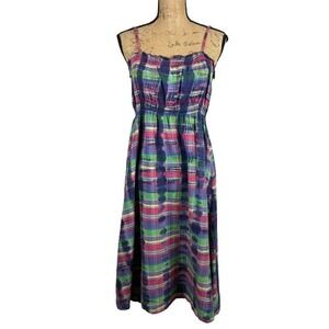 Y2K Old Navy Babydoll Sundress Madras Plaid Tie Dye Midi Length Size Large